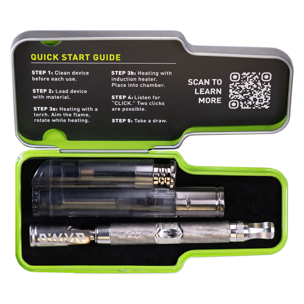DynaVap The M 7 XL vaporizer bird's eye view on a transparent background, showing the device laid flat.