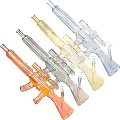 Machine Gun Glass Water Pipe | 23.75" | 14mm F | Colors Vary