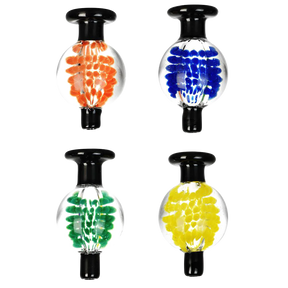 Macro Hibiscus Vibes Ball Carb Caps in various colors, made with heavy wall borosilicate glass