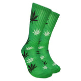 Mad Toro vibrant green socks featuring all-over hemp leaf pattern, comfortable fit
