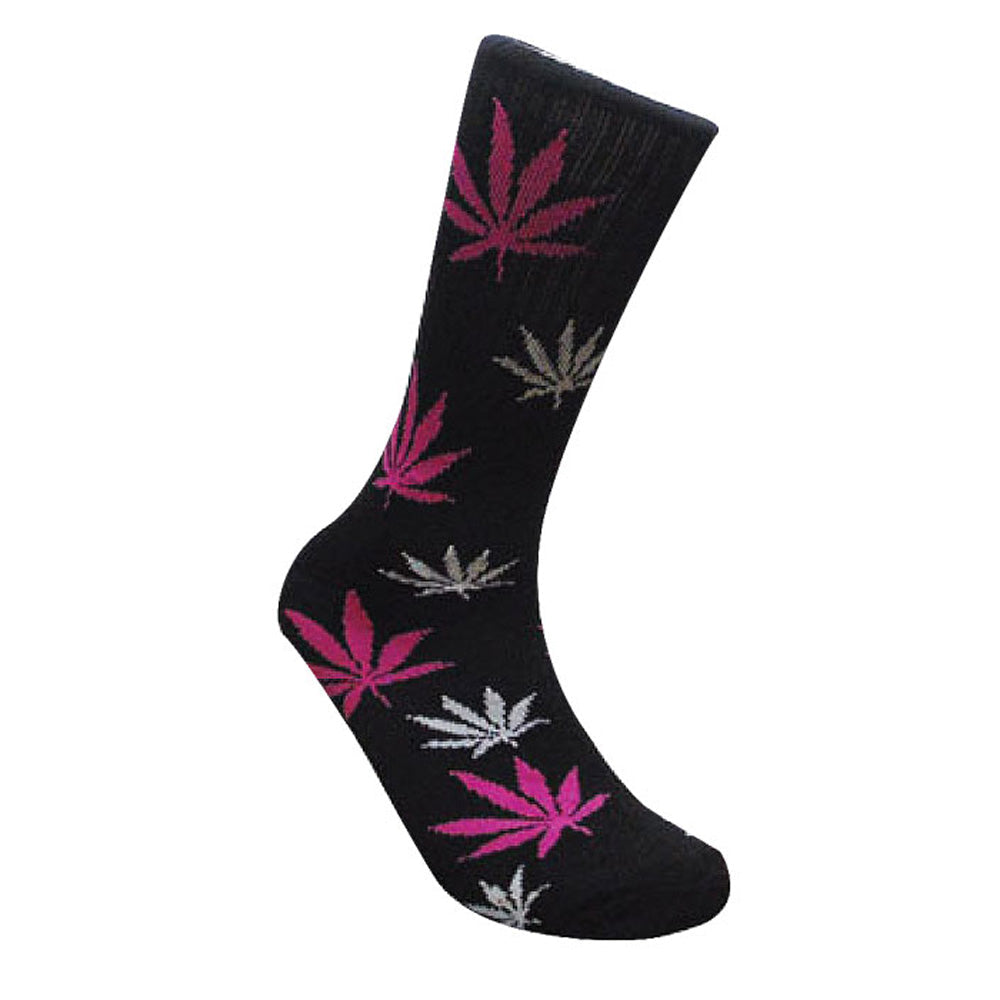 Mad Toro Socks featuring all-over hemp leaf pattern, front view on a white background