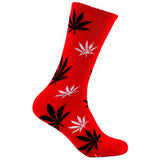 Mad Toro vibrant red socks featuring all-over hemp leaf pattern, comfortable fit