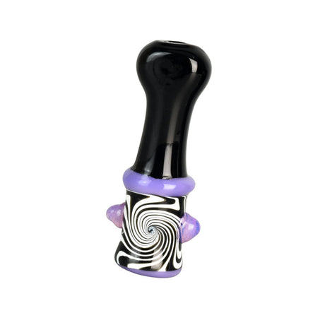 Magic Warp Machine Chillum Pipe with hypnotic design, made from borosilicate glass, front view