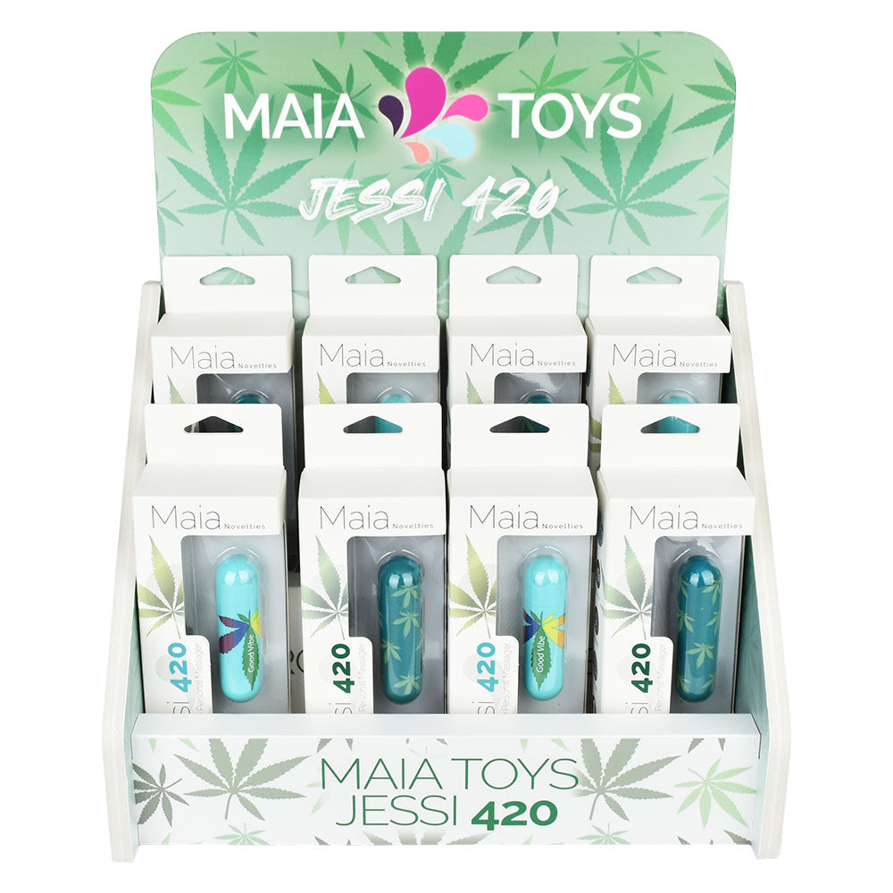 Maia Novelties Jessi 420 Personal Massagers on display, 3-inch silicone, assorted styles
