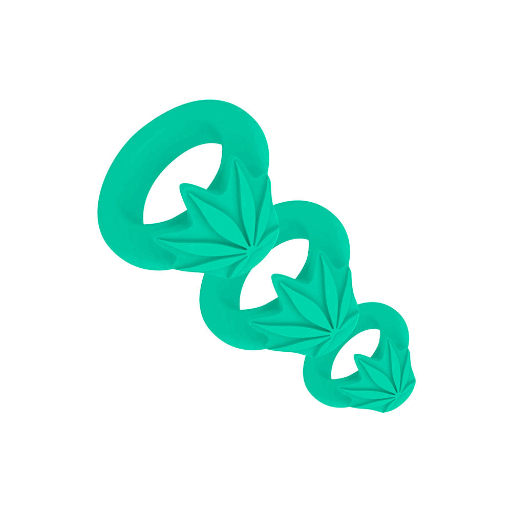Maia Novelties 420 Series Hazey Silicone Ring Set in teal, 3-pack, top view on white background