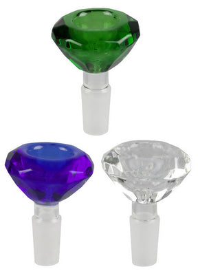 Assorted colors Male Diamond Herb Slides in borosilicate glass, 14mm joint size, front view