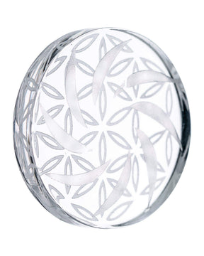 Clear Quartz Mandala Disk Carb Cap with Flower of Life Design for Dab Rigs