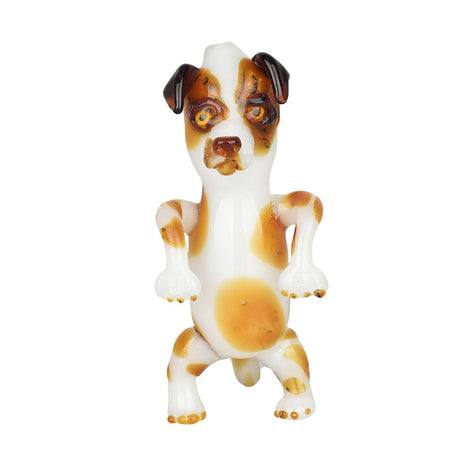 Borosilicate Glass Hand Pipe shaped like a dog, front view on a seamless white background