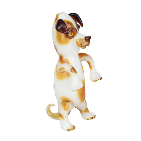 Borosilicate Glass Hand Pipe shaped like a standing dog, front view on white background