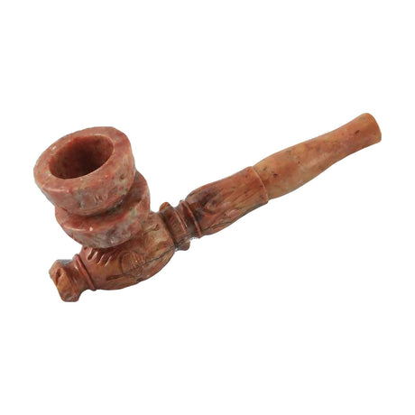 Marble Stone Pipe with natural patterns, 5.5" length, angled side view on striped background