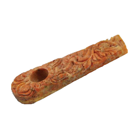 Compact 3" Marble Stone Pipe with Intricate Flower Design, Ideal for Dry Herbs, Top View