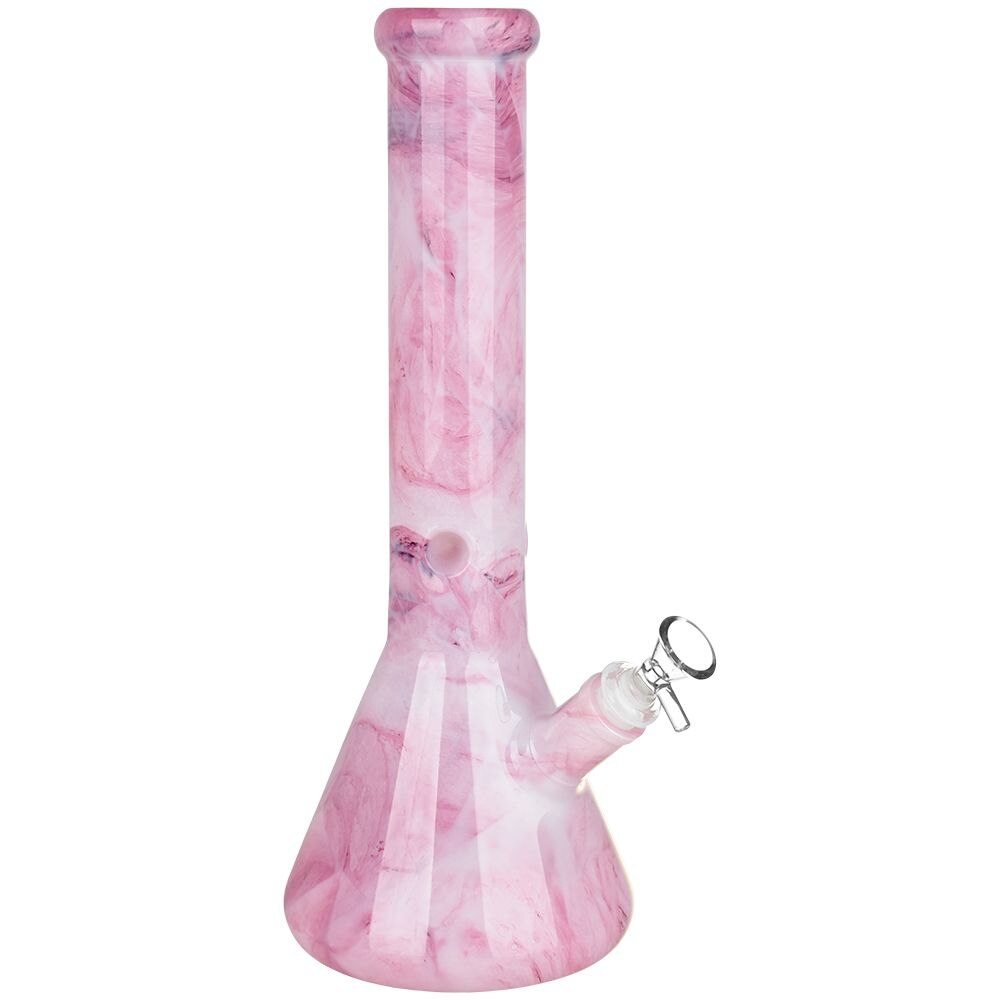 Marbled Glass Beaker Water Pipe | 14mm F | Colors Vary