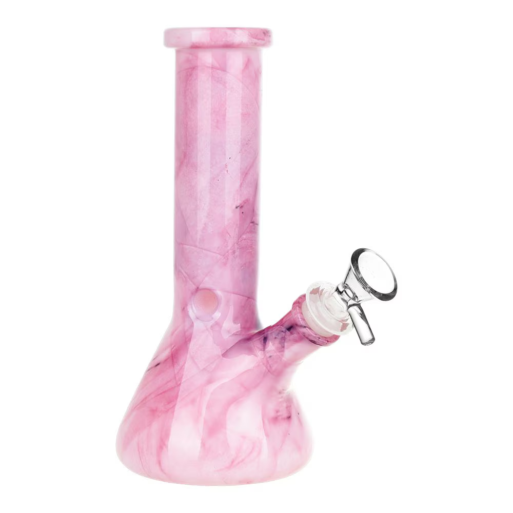 Marbled Glass Beaker Water Pipe | 14mm F | Colors Vary