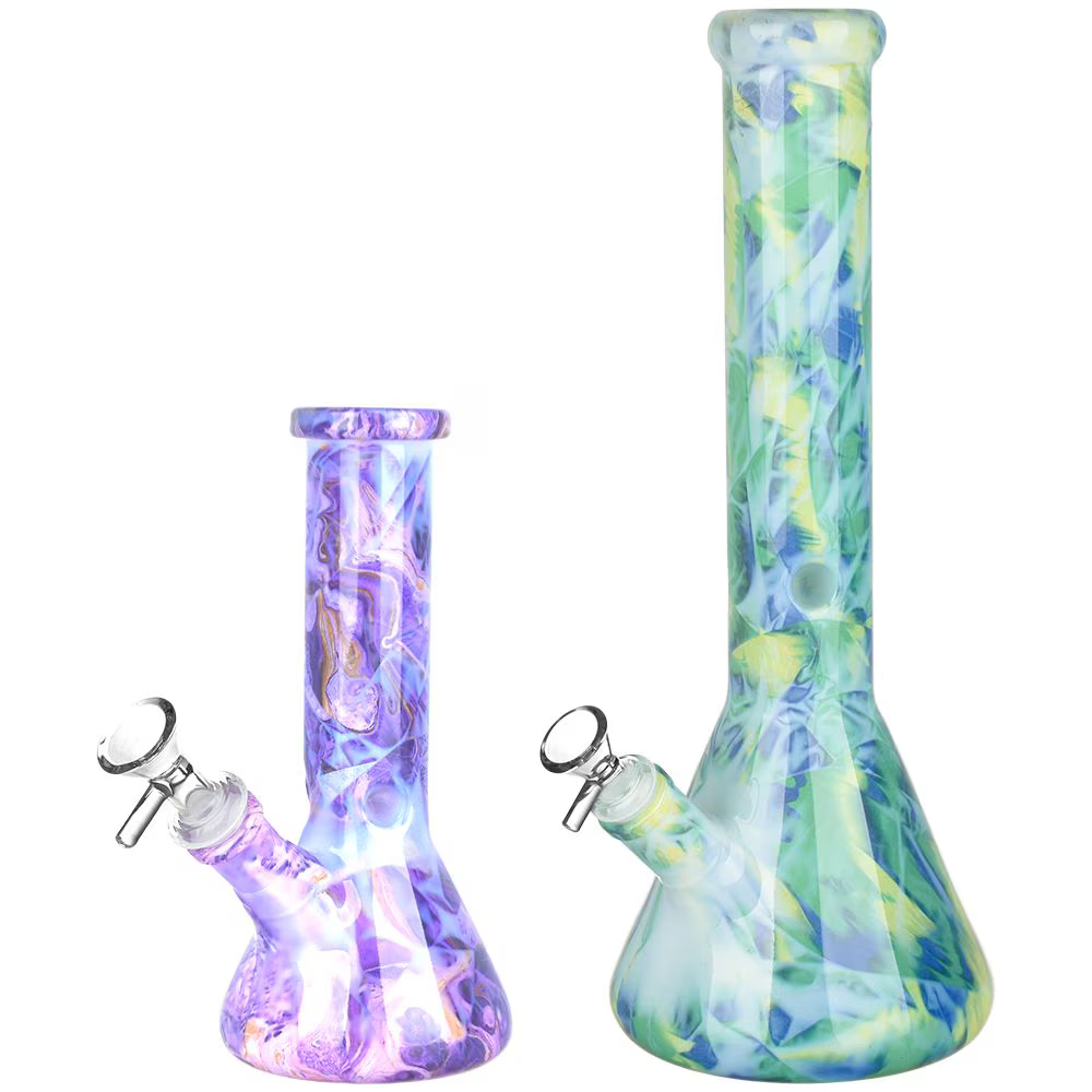 Marbled Glass Beaker Water Pipe | 14mm F | Colors Vary