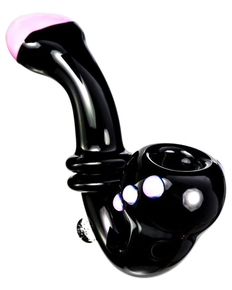 Black Maria Ring Sherlock Hand Pipe with Pink Accents, Glass Spoon Design, Portable Size
