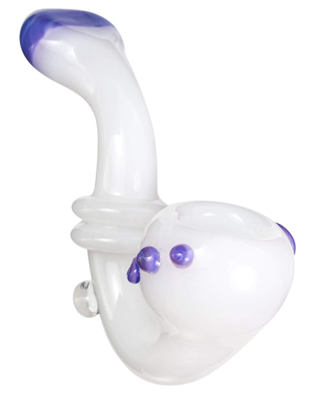 Maria Ring Sherlock Hand Pipe in Purple & White - Compact Glass Spoon Pipe for Dry Herbs
