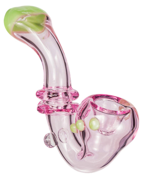 Maria Ring Sherlock Hand Pipe in Pink/Green, Compact Glass Spoon Design, Side View