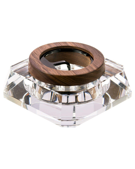 Marley Natural Crystal Ashtray with Wood Accent - Clear Borosilicate Glass