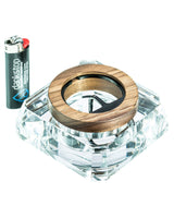 Marley Natural Crystal Ashtray with Wood Detail - Clear Borosilicate Glass