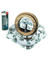 Marley Natural Crystal Ashtray with Wood Detail - Clear Borosilicate Glass, Top View