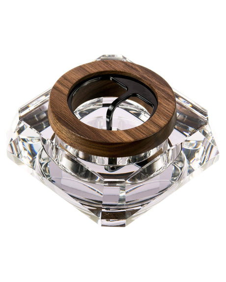 Marley Natural Crystal Ashtray with Wood Accent, Clear Borosilicate Glass, Top View