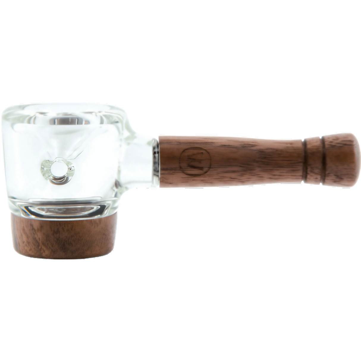 Marley Natural Spoon Pipe with clear borosilicate glass and black walnut handle, side view