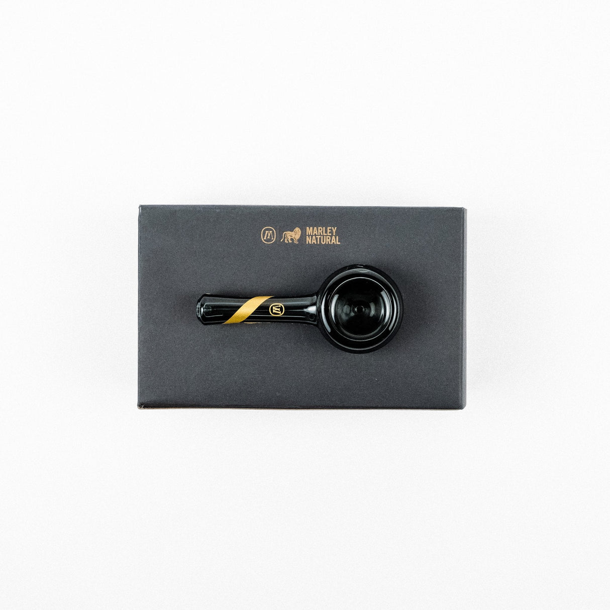 Marley Natural Smoked Glass Spoon Pipe with Gold Stripe on Seamless White Background