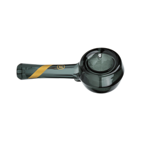 Marley Natural Smoked Glass Spoon Pipe with Gold Stripe Decal on Seamless Black Background