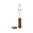 Marley Natural Steamroller hand pipe, clear borosilicate glass with wood accents, front view on white background