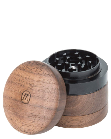 Marley Natural Wooden Grinder Jar with 4-Part Design, Heavy Wall, Side View on White Background