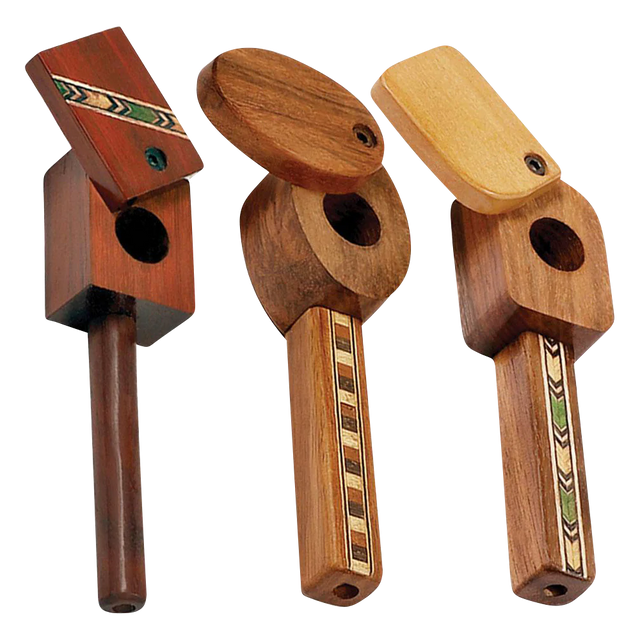 Marquee Inlaid Wood Spoon Pipe with Swivel Lid, 4" for Dry Herbs, Multiple Views