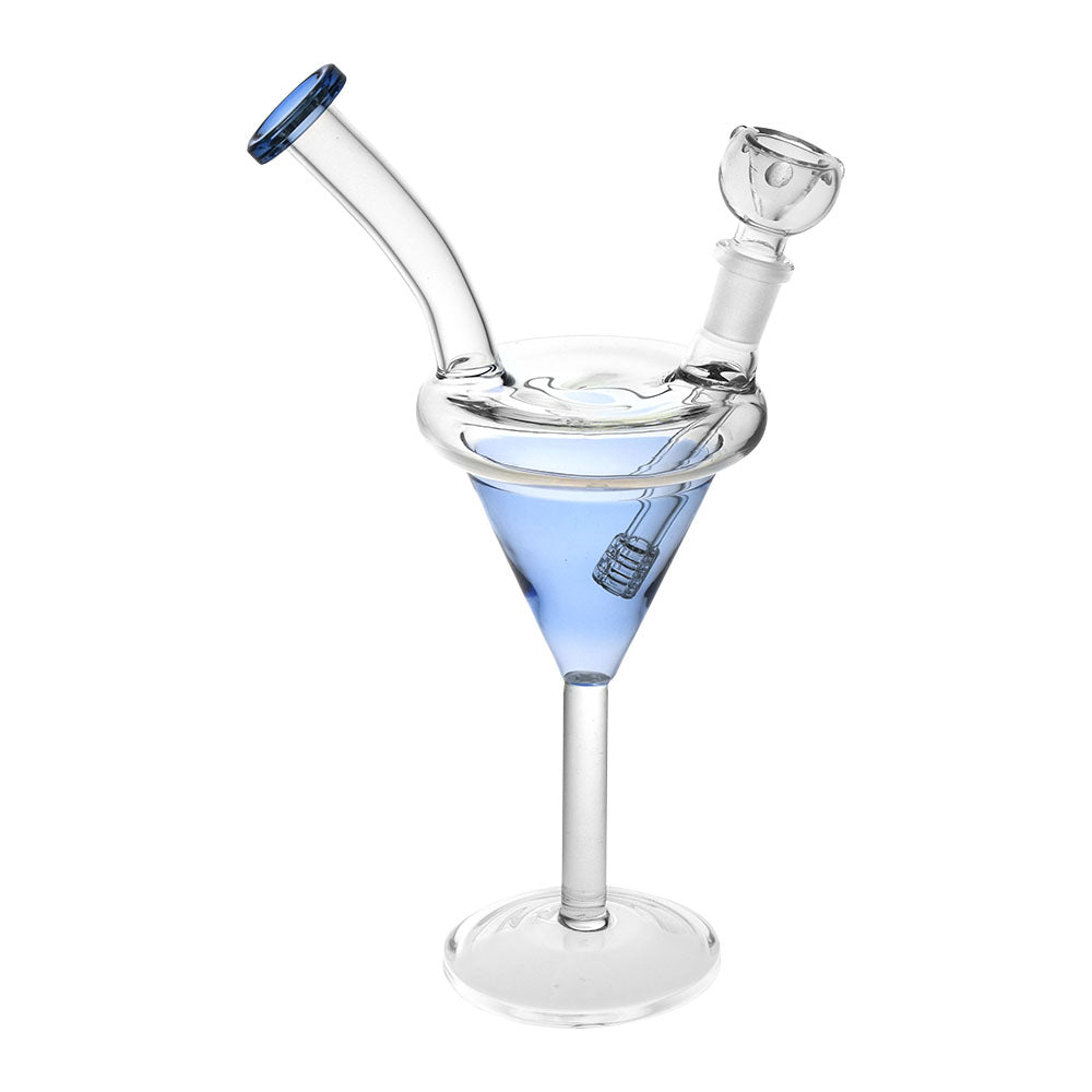 Borosilicate Glass Martini Water Pipe, 9.5" Tall, 14mm Female Joint, Front View on White