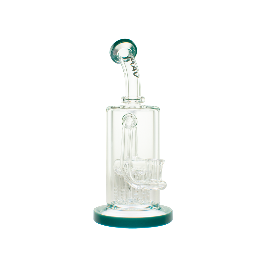 MAV Glass 12 Arms Sycamore Tree Perc 2.0 Bong in Aqua, Front View on White Background
