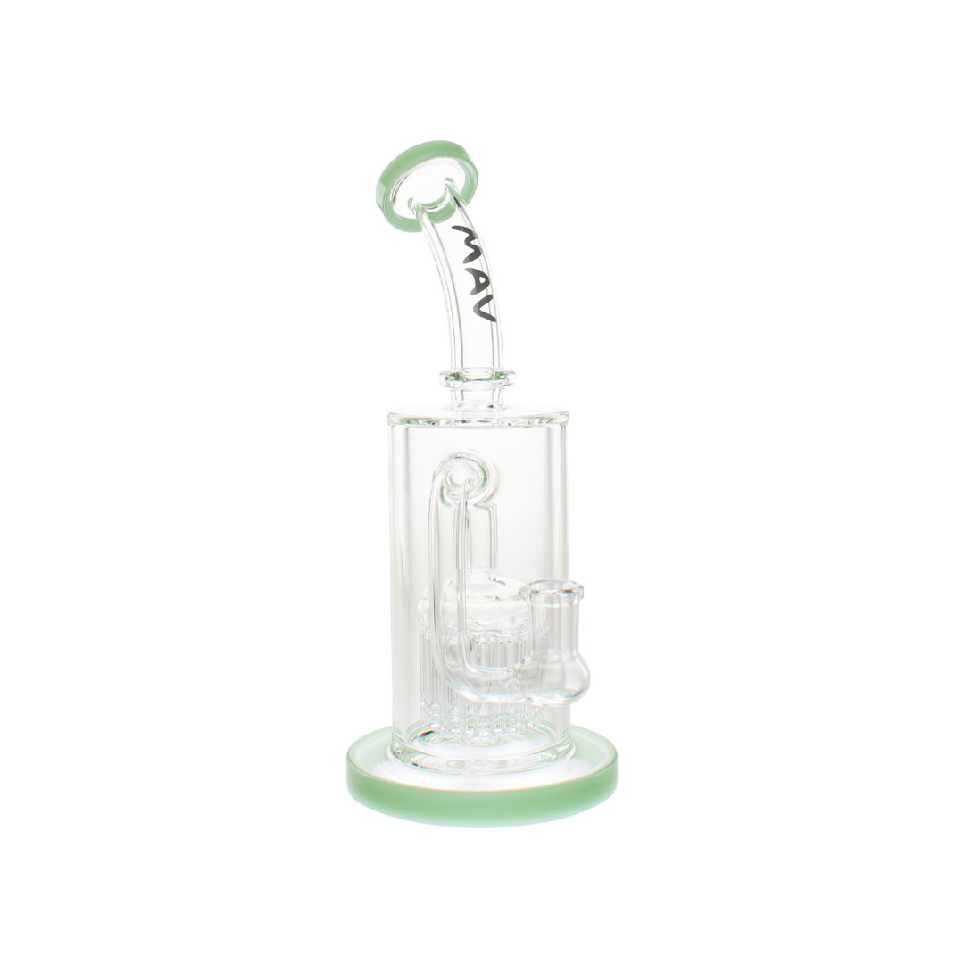 MAV Glass 9" Sycamore Tree Perc Bong in Sea Foam with 12-arm percolator, front view on white background