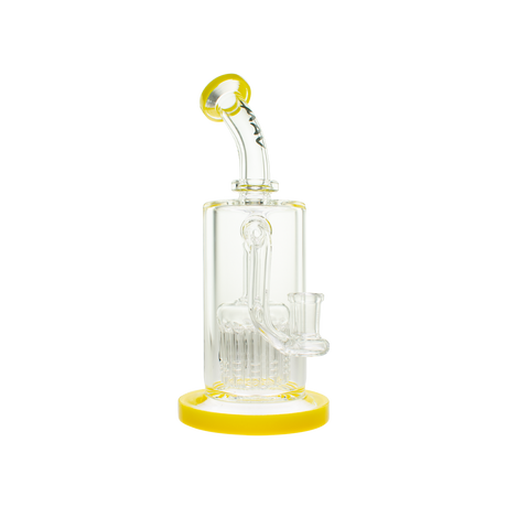 MAV Glass 12 Arms Sycamore Tree Perc 2.0 Bong in Yellow, Side View on White Background
