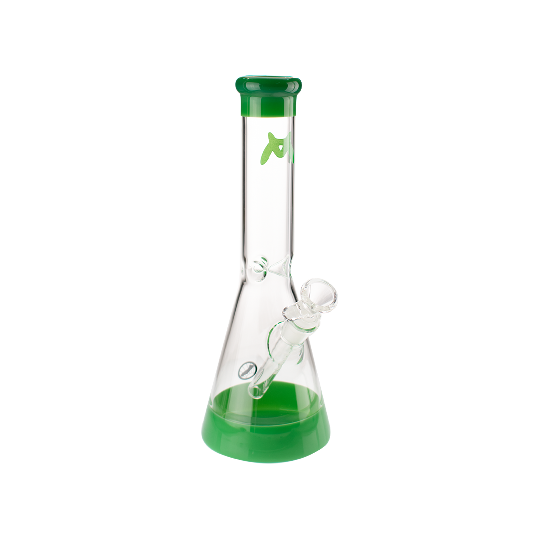MAV Glass 12" Beaker Bong with Forest Green Accents and 5mm Thickness, Front View
