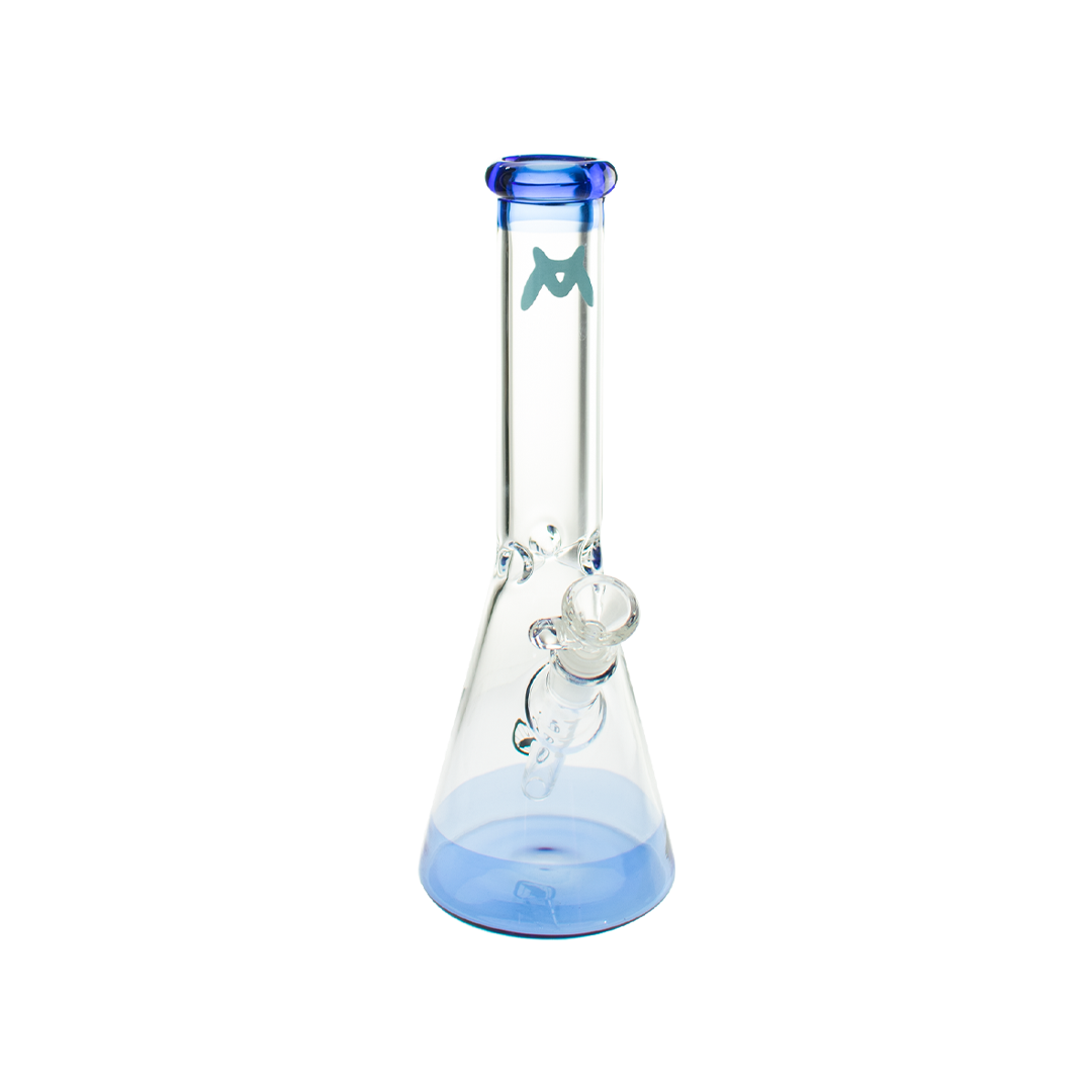MAV Glass 12" Ink Blue Beaker Bong with 5mm thickness and 44mm diameter, front view on white background