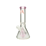 MAV Glass 12" Pink Slitted Pyramid Beaker Bong, 7mm thick with deep bowl, front view