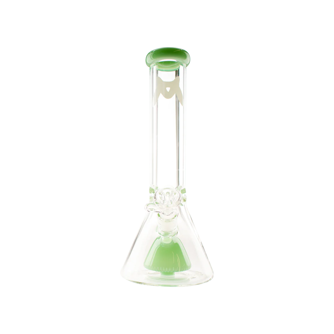 MAV Glass 12" Slitted Pyramid Beaker in Seafoam, 7mm thick with 18-19mm joint size, front view