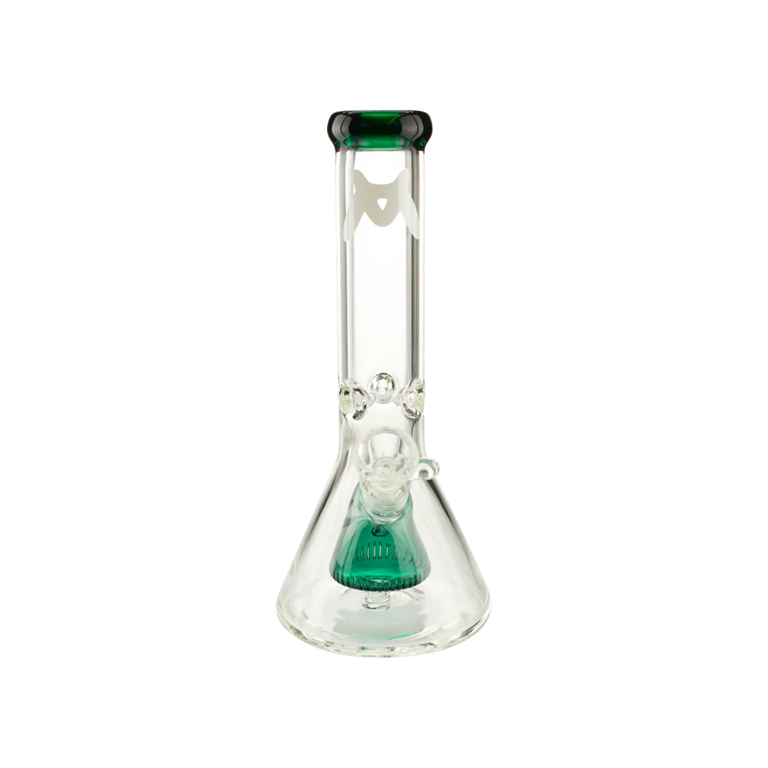 MAV Glass 12" Teal Slitted Pyramid Beaker Bong with Thick 7mm Glass - Front View