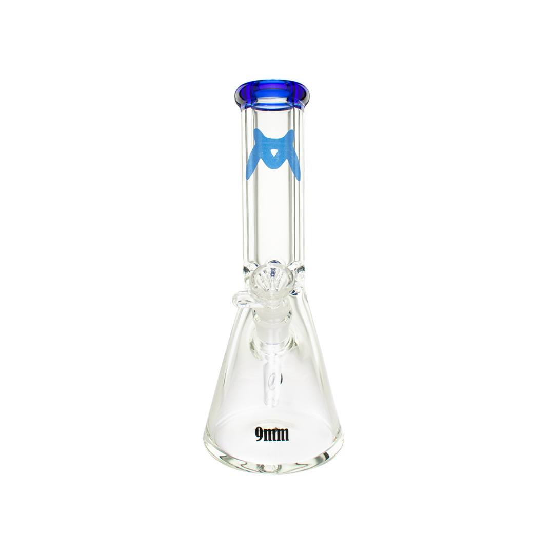 MAV Glass 12" Classic Beaker Bong with Blue Accents and 9mm Thick Glass, Front View