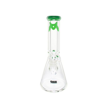 MAV Glass 12" Classic Beaker Bong with 9mm thickness and forest green color accent, front view on white background