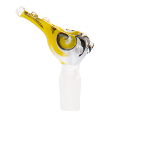MAV Glass 14mm Yellow Goldfinch Horn Bowl for Bongs, Male Joint, Angled Side View