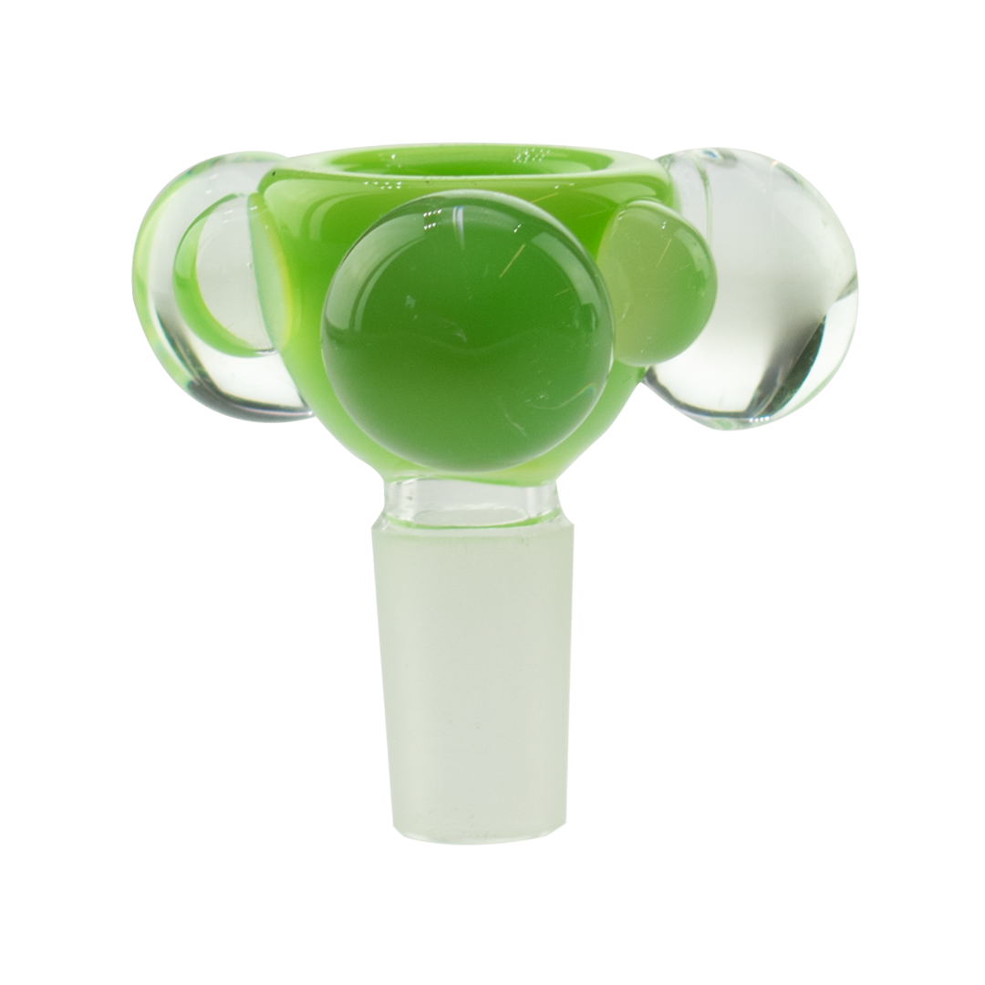 MAV Glass 14mm Bubbles Bowl in Slyme color, front view on white background, perfect for bongs and dab rigs.