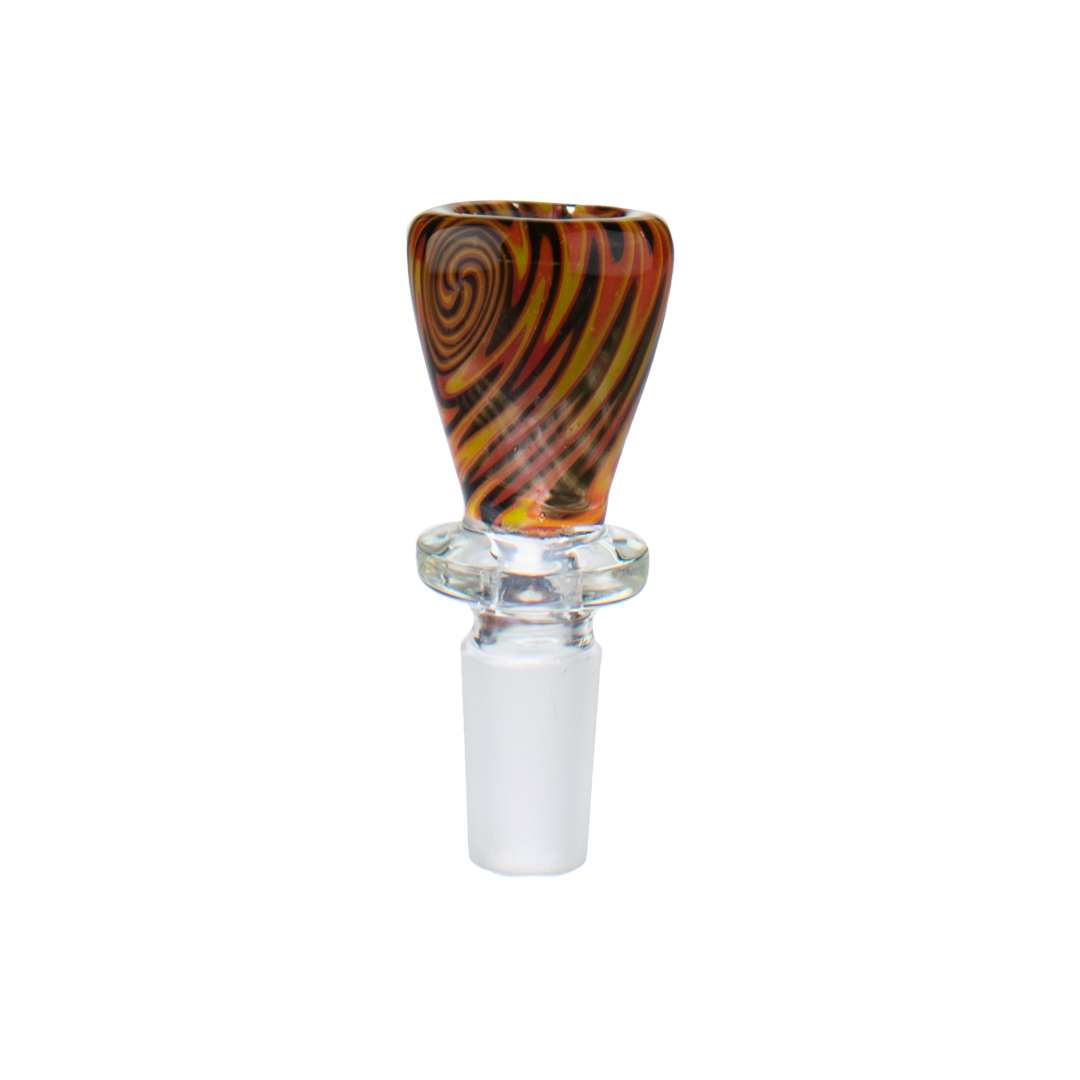 MAV Glass 14mm Fire Ring Worked Wig Wag Bowl, intricate design, front view on white background