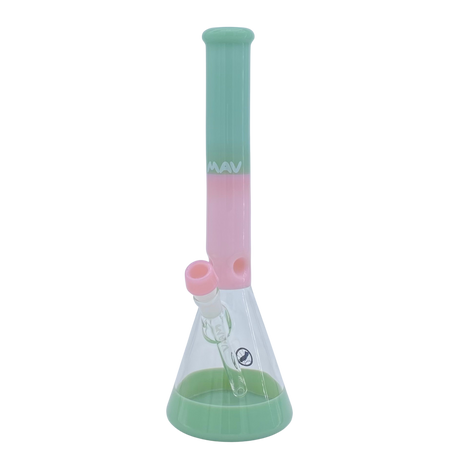 MAV Glass 15" Seafoam & Pink Beaker Bong, 5mm thick, front view on white background