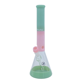 MAV Glass 15" Seafoam & Pink Beaker Bong, 5mm thick, front view on white background