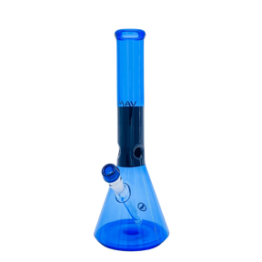 MAV Glass 15" Beaker Bong in Black & Blue with 5mm thickness and clear down stem, front view