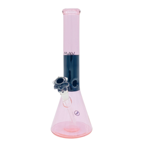 MAV Glass 15" Beaker Bong in Pink & Black with 5mm thickness, front view on white background