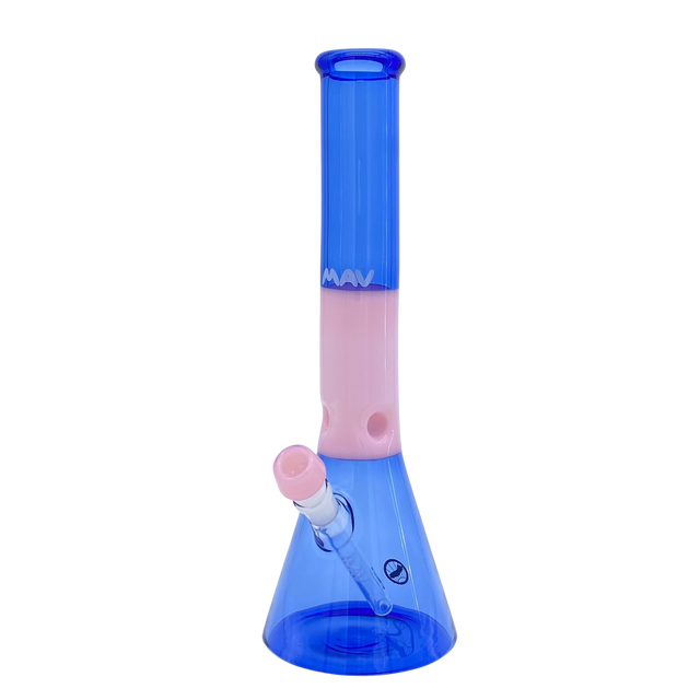 MAV Glass 15" Beaker Bong in Pink & Blue Cotton Candy Design with Clear Downstem